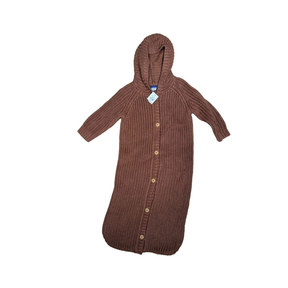 Old Navy Unisex Hooded front-button Tan Taupe Sweater Baby Sack Sz 3-6 Mo